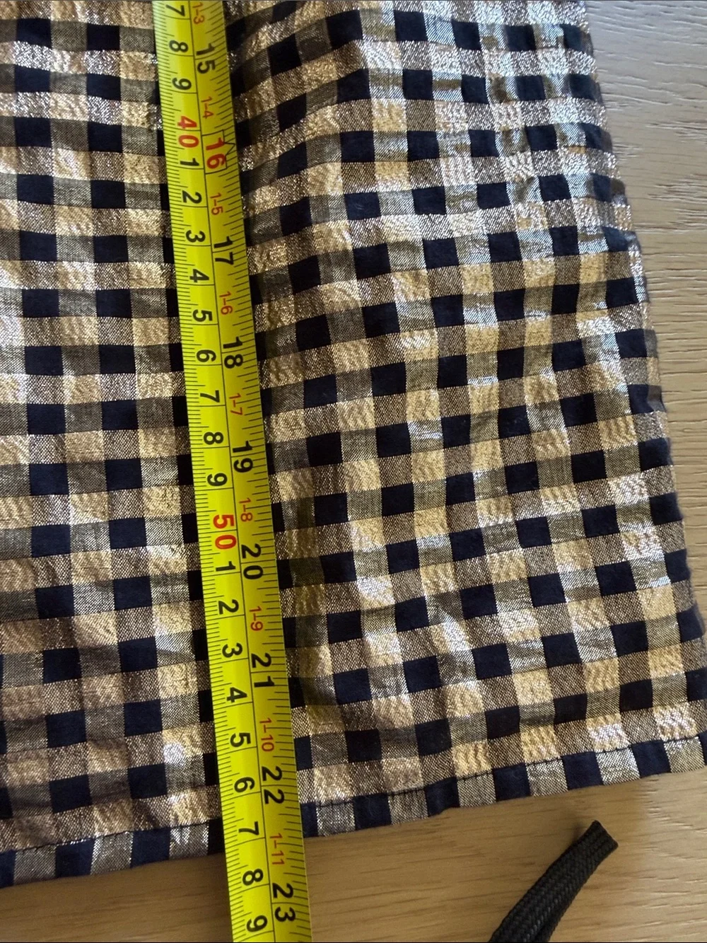 J. Crew Black and Gold Gingham Puff-Sleeve Top